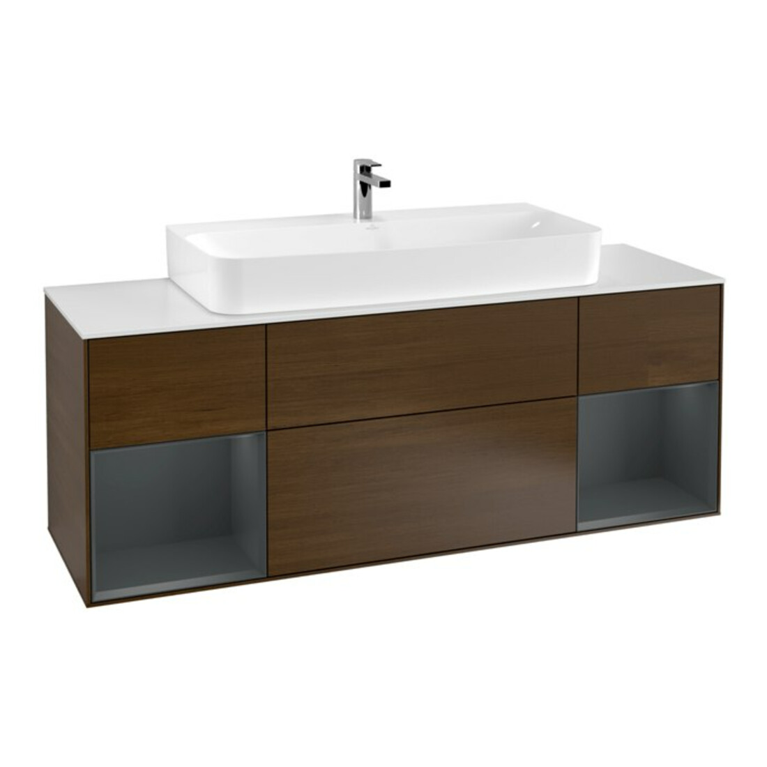 V&B Finion Meuble sous lavabo 160 cm, éclairage mural, laqué, placage noyer