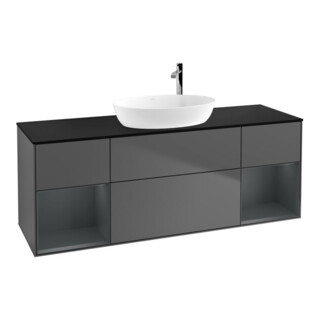 V&B Finion Meuble sous lavabo 160 cm, éclairage mural, placage bois, anthracite mat