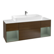 V&B Finion Meuble sous lavabo 160 cm, éclairage mural, placage noyer, laqué Reg Oli. m