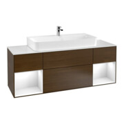 V&B Finion Meuble sous lavabo 160 cm, éclairage mural Reg glo wh. Lac, placage noyer