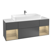 V&B Finion Meuble sous lavabo 160 cm, Étagère en placage chêne, Anthracite mat, Éclairage mural