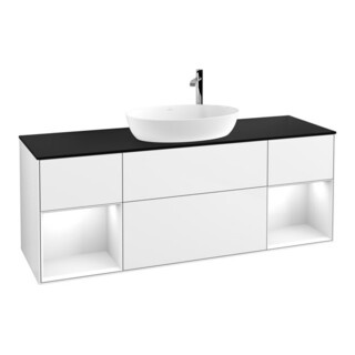 V&B Finion Meuble sous lavabo 160 cm, Pl b m, Rg g blanc laqué brillant