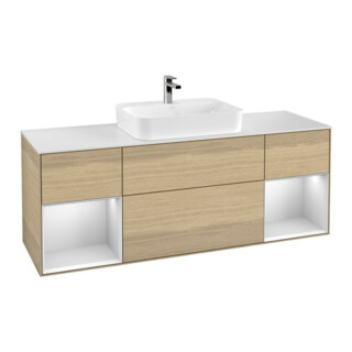 V&B Finion Meuble sous lavabo 160 cm, Pl blanc mat, Rayure blanc mat Lac, Oa ven