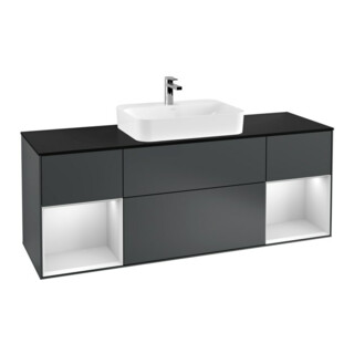 V&B Finion Meuble sous lavabo 160 cm, Pl blanc mat, Rg blanc mat laqué, md bleu mat laqué