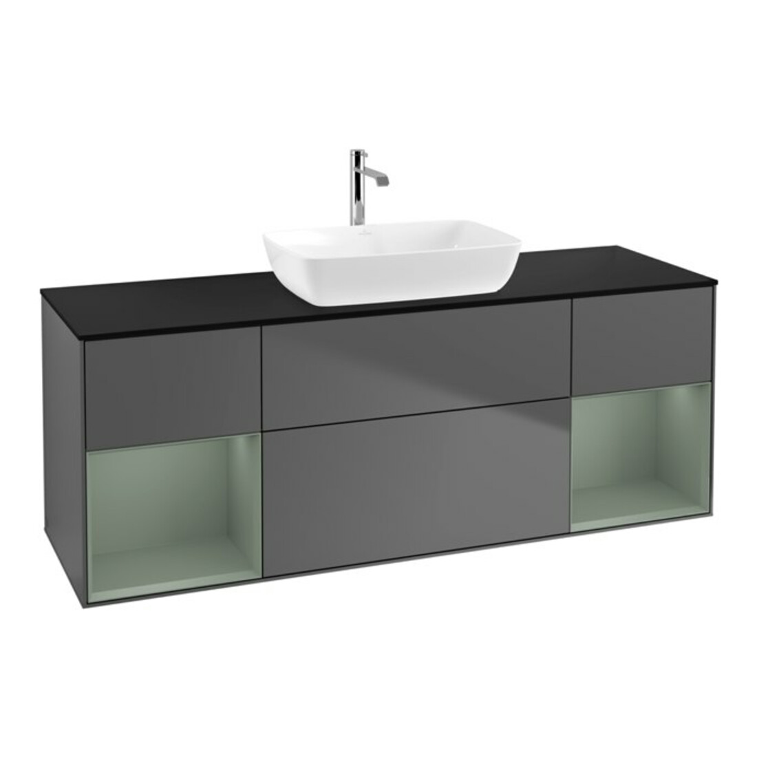 V&B Finion Meuble sous lavabo 160 cm, Pl blanc mat, Rg olivier mat laqué, Anthracite m