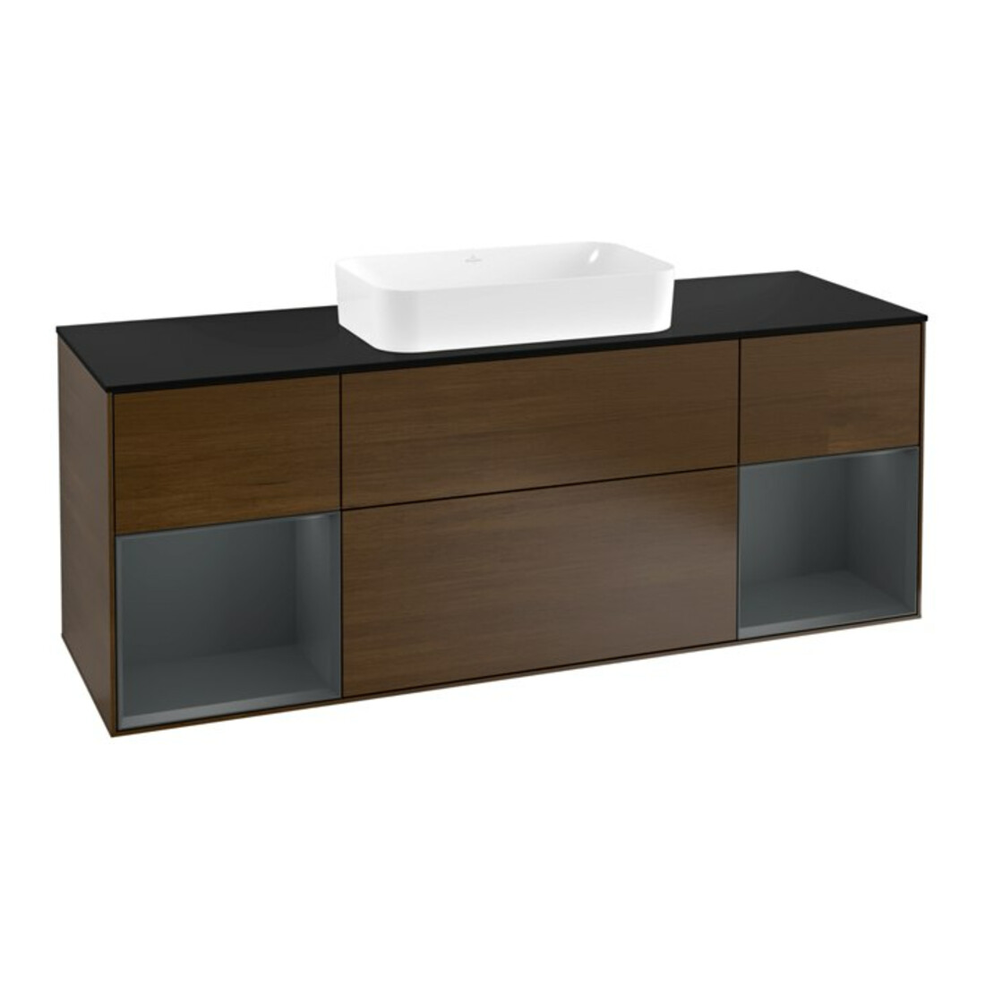 V&B Finion Meuble sous lavabo 160 cm, Pl bleu, Étagère MDF laqué, Noyer veinée