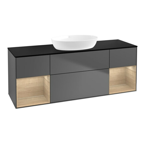 V&B Finion Meuble sous lavabo 160 cm, Pl bleu, Étagère ouverte, Anthracite m