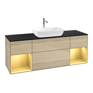 V&B Finion Meuble sous lavabo 160 cm, Pl bleu mat, Étagère or mat, Ven OA