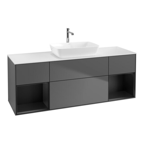V&B Finion Meuble sous lavabo 160 cm, Pl w m, Étagère bleue m Laqué, Anthracite m