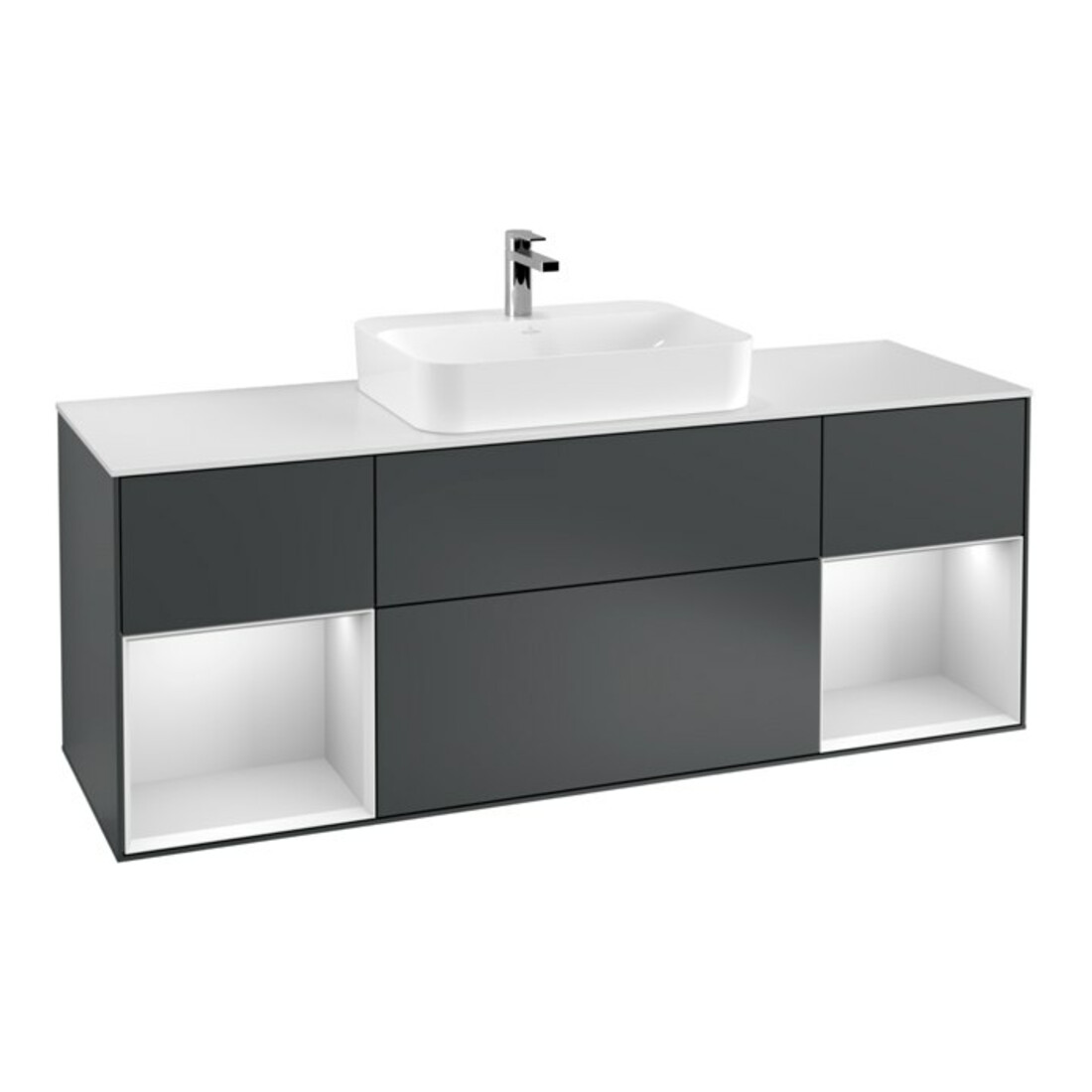 V&B Finion Meuble sous lavabo 160 cm, Pl w m, Rg w m Lac, Éclaire murale md bl. m Lac