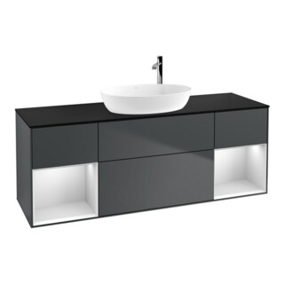 V&B Finion Meuble sous lavabo 160 cm, placage blanc mat, laqué blanc mat, médium bleu mat laqué