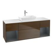 V&B Finion Meuble sous-lavabo 160 cm, placage blanc mat, laqué, noyer veinée