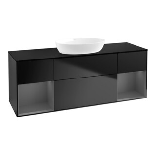 V&B Finion Meuble sous lavabo 160 cm, placage blanc mat, laque rouge, laque bleue