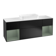 V&B Finion Meuble sous lavabo 160 cm, placage bois blanc mat, réglette olivier mat laqué, bleu mat laqué