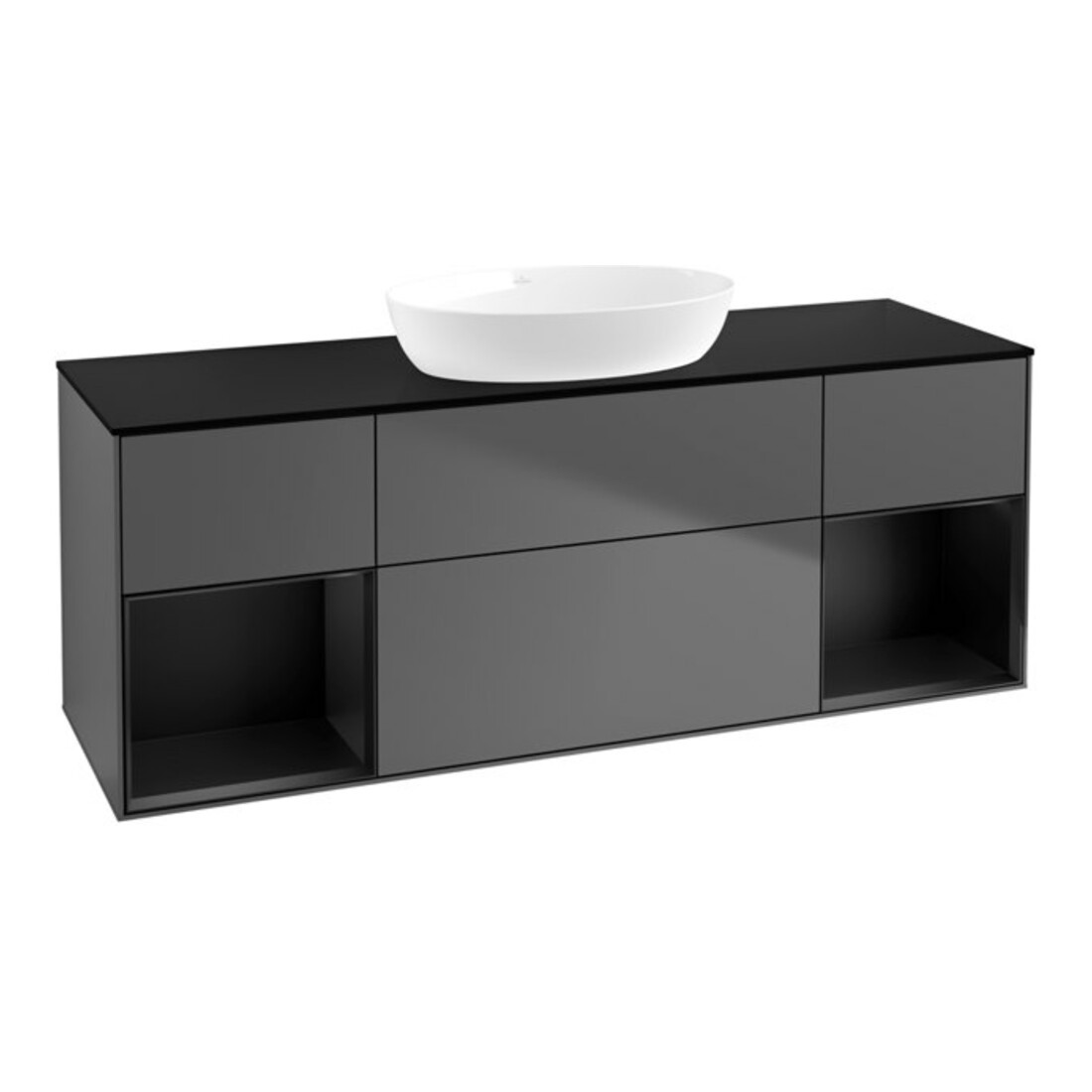 V&B Finion Meuble sous lavabo 160 cm, placage bois, laqué brillant, anthracite m