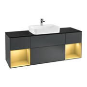 V&B Finion Meuble sous lavabo 160 cm, placage bois, laque gris, avec éclairage mural