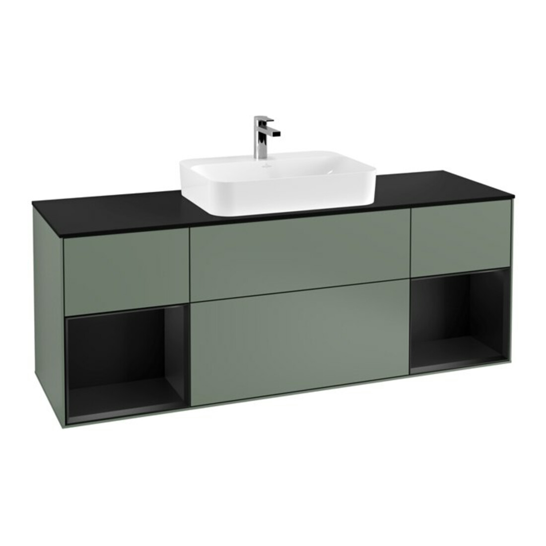 V&B Finion Meuble sous lavabo 160 cm, placage bois, laque réglisse, laque olive
