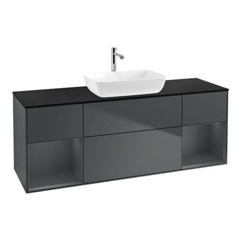 V&B Finion Meuble sous lavabo 160 cm, placage bois, laqué rouge et bleu