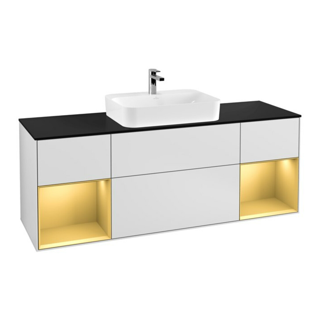 V&B Finion Meuble sous lavabo 160 cm, placage bois m. laque, blanc m. laque