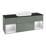 V&B Finion Meuble sous lavabo 160 cm, placage bois, rangement blanc mat laqué, olivier mat laqué