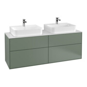 V&B Finion Meuble sous lavabo 160x60,3 cm, éclairage mural, plan lavabo blanc, olivier avec laque