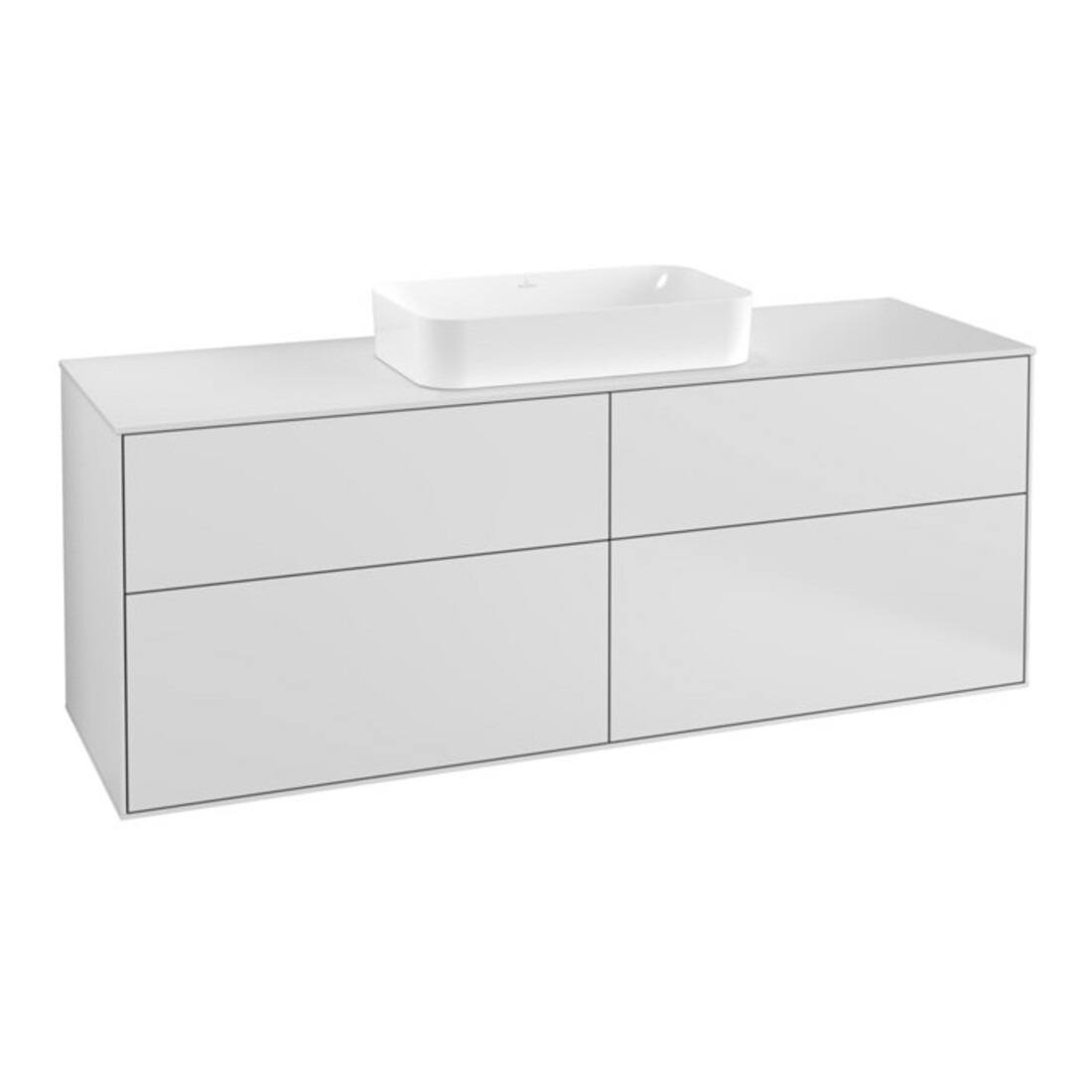 V&B Finion Meuble sous lavabo 160x60,3 cm, éclairage mural, plaque de fermeture blanc mat, blanc mat Lac