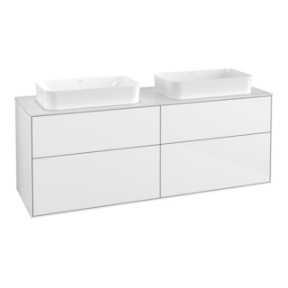 V&B Finion Meuble sous lavabo 160x60,3 cm, plan de toilette blanc, éclairage mural blanc brillant Lac