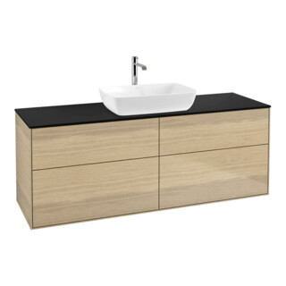 V&B Finion Meuble sous lavabo 160x60 cm, éclairage mural, placage chêne mat bleu