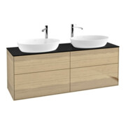 V&B Finion Meuble sous lavabo 160x60cm, éclairage mural, placage chêne mat bleu