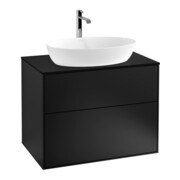 V&B Finion Meuble sous lavabo 80x60,3 cm, éclairage mural, plaque de fermeture bleue mate, laque bleue mate