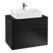 V&B Finion Meuble sous lavabo 80x60,3 cm, éclairage mural, plaque de fermeture bleue mate, laquée bleue mate