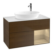 V&B Finion Meuble sous lavabo avec éclairage mural 100, plaque de recouvrement blanche, régulateur Oa ven, wal ven