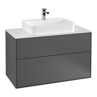 V&B Finion Meuble sous lavabo avec éclairage mural 100x60,3 cm, plaque d’habillage blanc, surface grise mate lacquée
