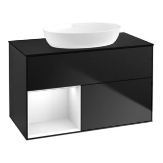 V&B Finion Meuble sous lavabo Éclairage mural 100, blanc brillant, bleu mat