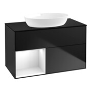 V&B Finion Meuble sous lavabo Éclairage mural 100, blanc brillant, bleu mat