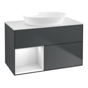 V&B Finion Meuble sous lavabo Éclairage mural 100, Blanc mat, Réglette blanche mate laquée, bleu mat laqué