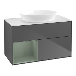 V&B Finion Meuble sous lavabo Éclairage mural 100, Blanc mat, Régulier huilé, Anthracite mat