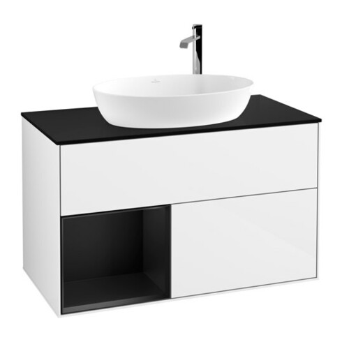 V&B Finion Meuble sous lavabo Éclairage mural 100, Pl b m, Reg bla m Lac, glo wh. Lac