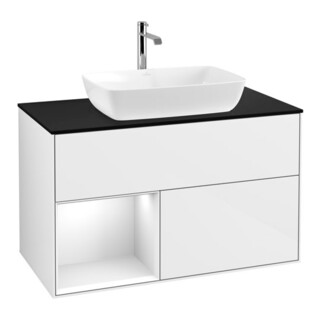 V&B Finion Meuble sous-lavabo Éclairage mural 100, Pl b m, Rg glo wh. Lac, glo wh. Lac