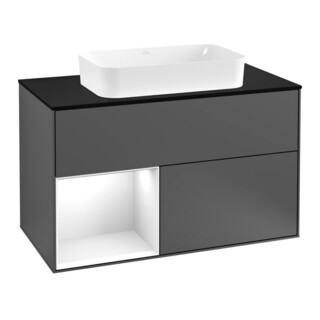 V&B Finion Meuble sous lavabo Éclairage mural 100, Pl blanc mat, Lac anthracite m