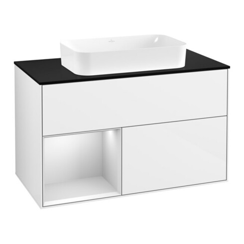 V&B Finion Meuble sous lavabo Éclairage mural 100x60,3 cm, blanc laqué brillant