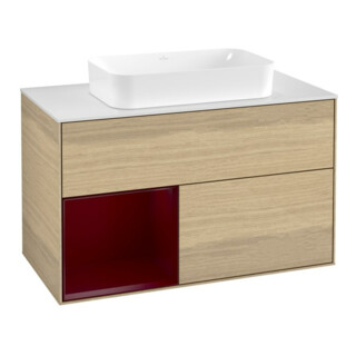 V&B Finion Meuble sous lavabo Éclairage mural 100x60,3 cm, étagère gauche Peony, placage chêne