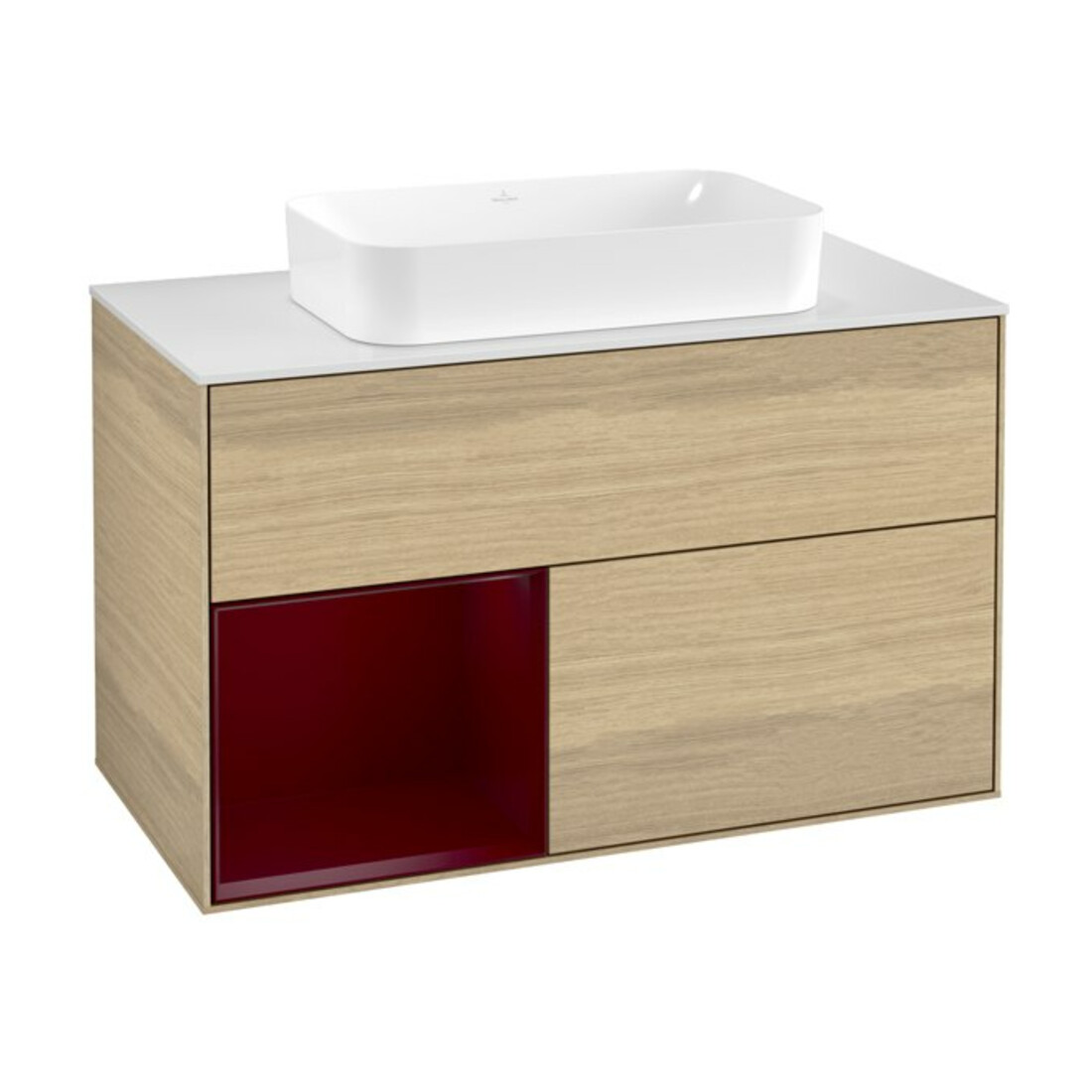 V&B Finion Meuble sous lavabo Éclairage mural 100x60,3 cm, étagère gauche Peony, placage chêne