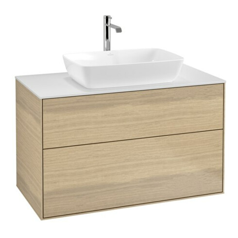 V&B Finion Meuble sous lavabo Éclairage mural 100x60,3 cm, Plaque d’abd. bl., Placage chêne