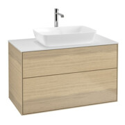 V&B Finion Meuble sous lavabo Éclairage mural 100x60,3 cm, Plaque d’abd. bl., Placage chêne