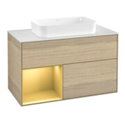 V&B Finion Meuble sous lavabo Éclairage mural 100x60,3 cm, Reg li gol mat, Placage chêne