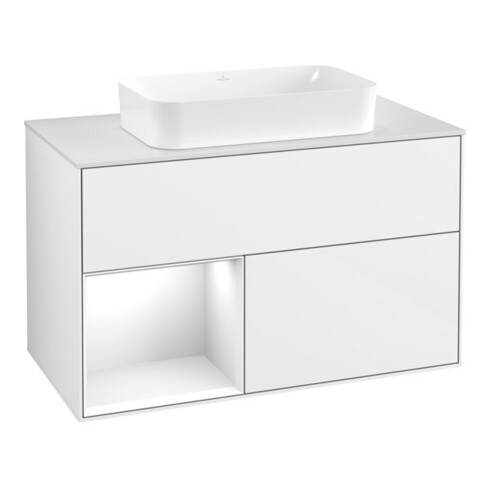 V&B Finion Meuble sous lavabo Éclairage mural 100x60,3 cm, Rg l g blc. Lac, brl blc. Lac
