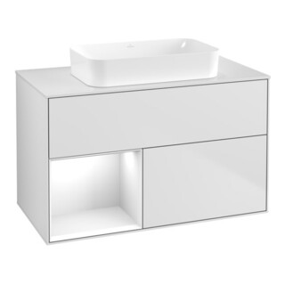 V&B Finion Meuble sous lavabo Éclairage mural 100x60,3 cm, Rg l glo blc laqué, blc m laqué