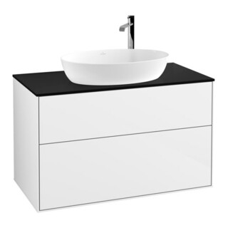 V&B Finion Meuble sous lavabo Éclairage mural 100x60,3cm, plaque abd. bleue m, blanc brillant Lac