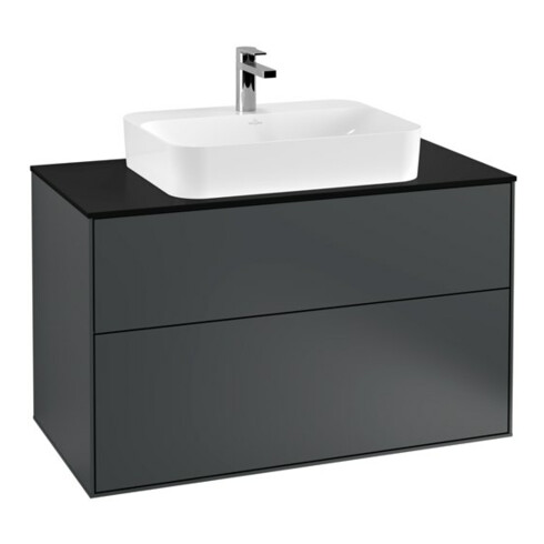 V&B Finion Meuble sous lavabo Éclairage mural 100x60,3cm, plaque de fermeture bleue m, bleu moyen m Lac